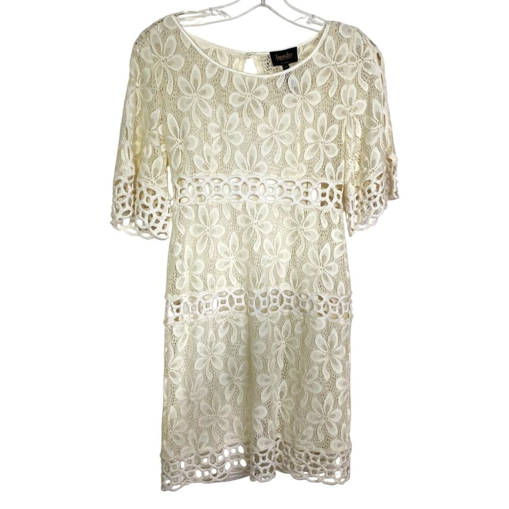 Laundry By Shelli Segal Ivory Lace Dress Size 0 Fully Lined Elegant Romantic